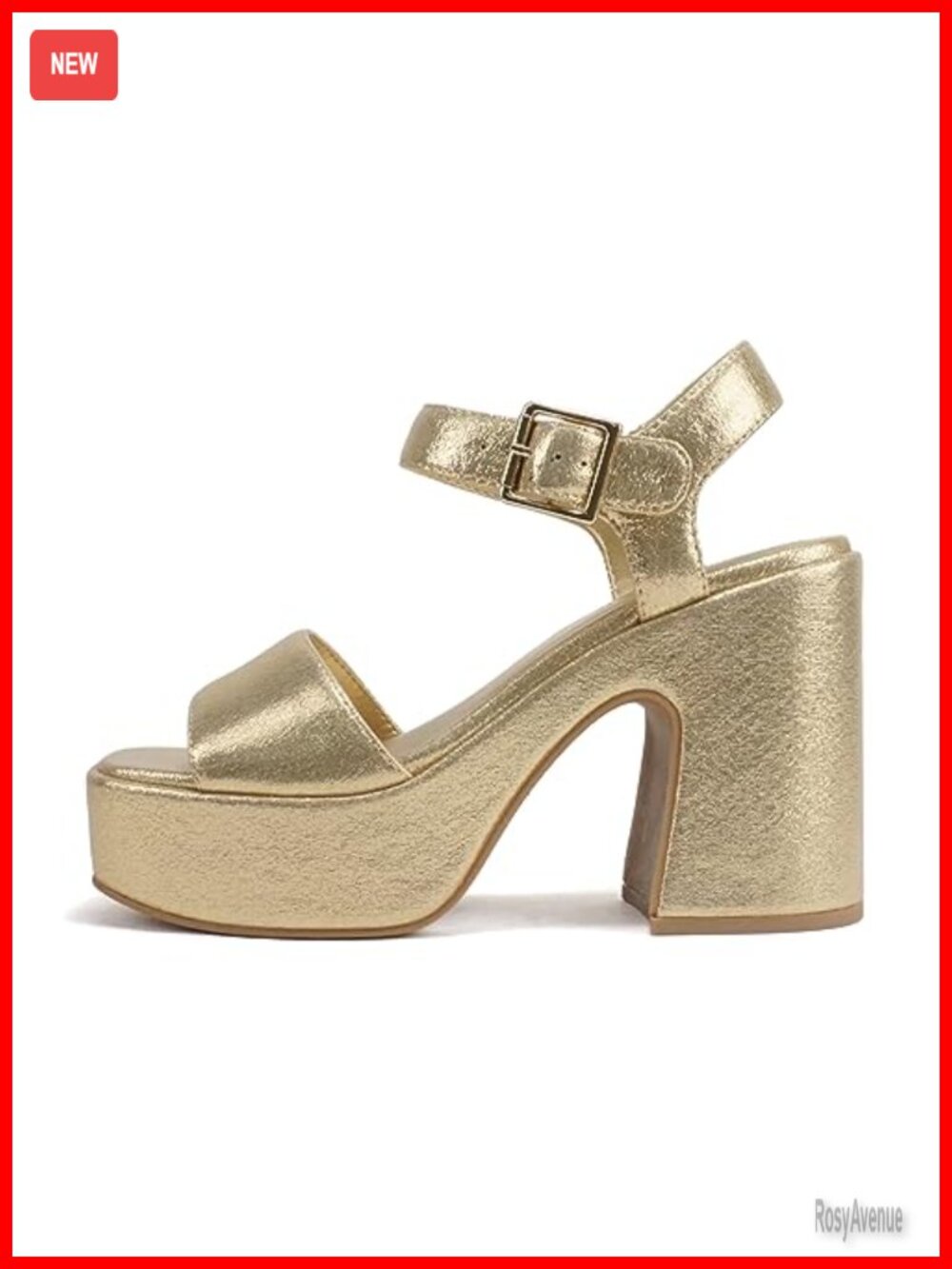 Open Toe Ankle Strap Platform Chunky Heel Sandal Faux Leather